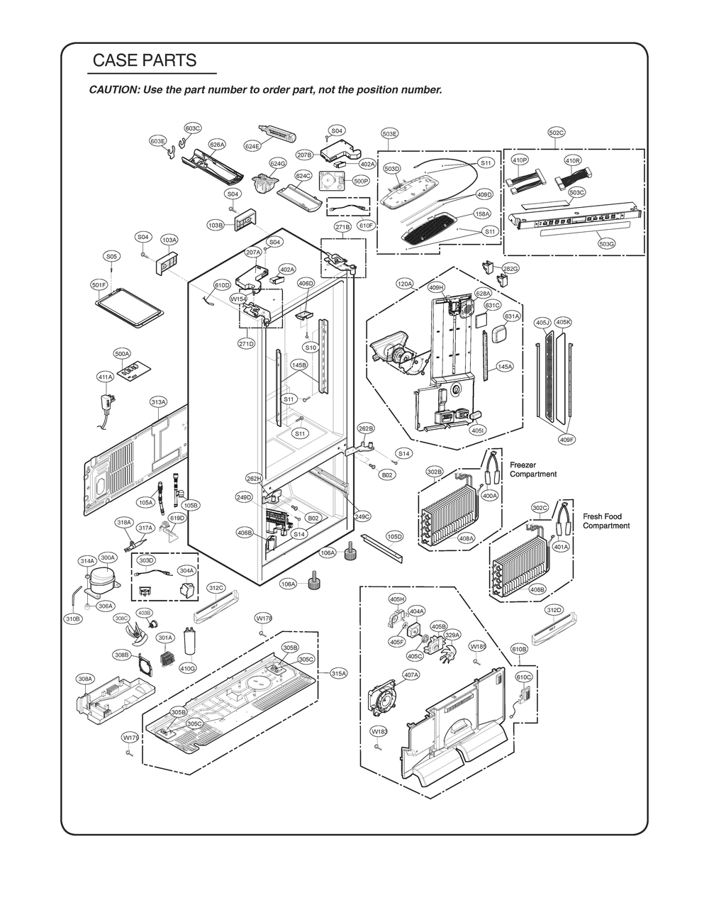 Case Parts Diagram and Parts List for GR-L318LSZM ASTCSE1 LG Refrigerator