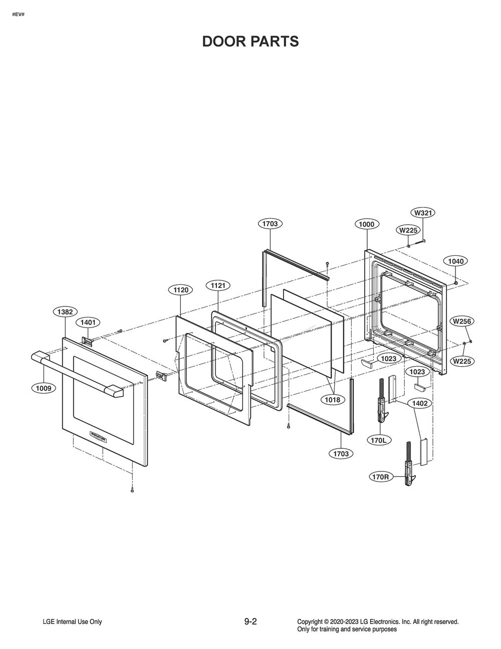 Door Parts Diagram and Parts List for WSEK4719S ASTLSGN LG Wall Oven