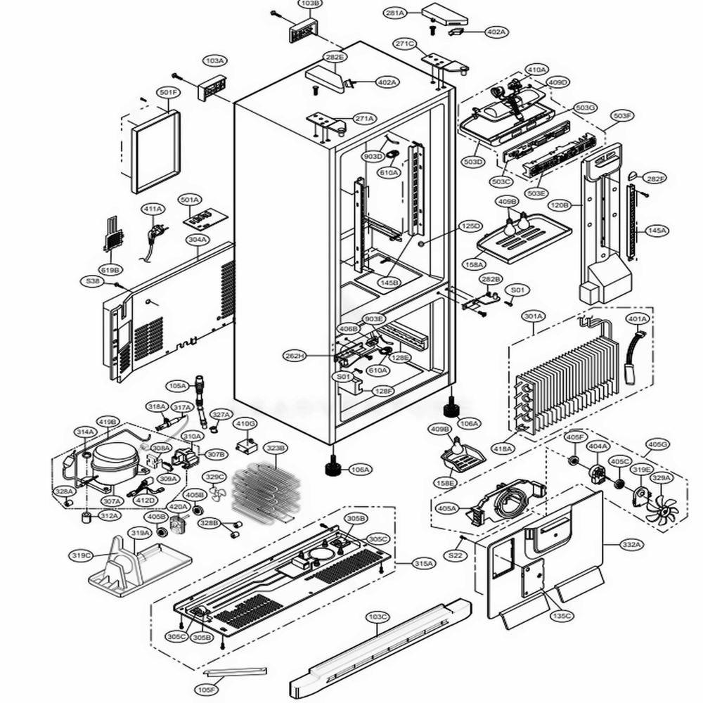 Case Parts Diagram and Parts List for LFC20760SB AWB2LGY LG Refrigerator