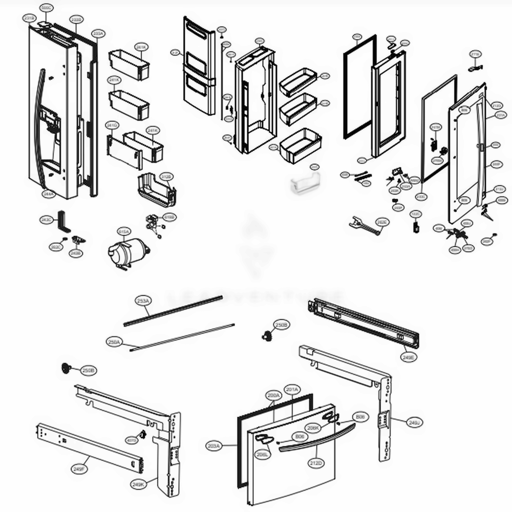 Door Parts Diagram and Parts List for LFXS28596D ASBCNA2 LG Refrigerator