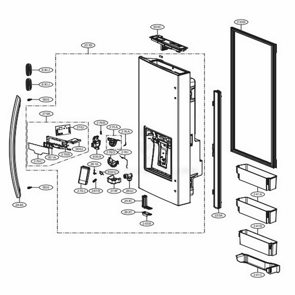 Door Parts 1 Diagram and Parts List for 75067 ASBCSE0 LG Refrigerator