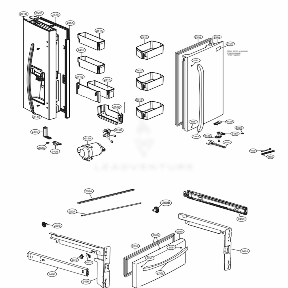 Door Parts Diagram and Parts List for 70357 ASBCSE0 LG Refrigerator