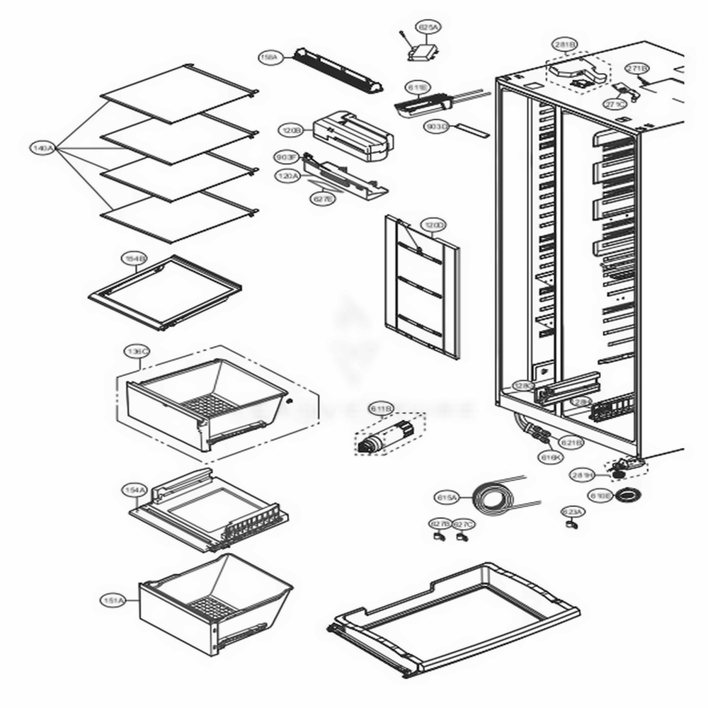 Refrigerator Compartment Diagram and Parts List for LSXC22426S ASTCNA3 LG Refrigerator