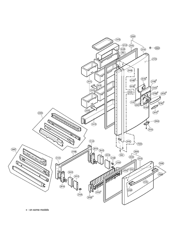 Door Parts Diagram and Parts List for LRDN20724SB  LG Refrigerator