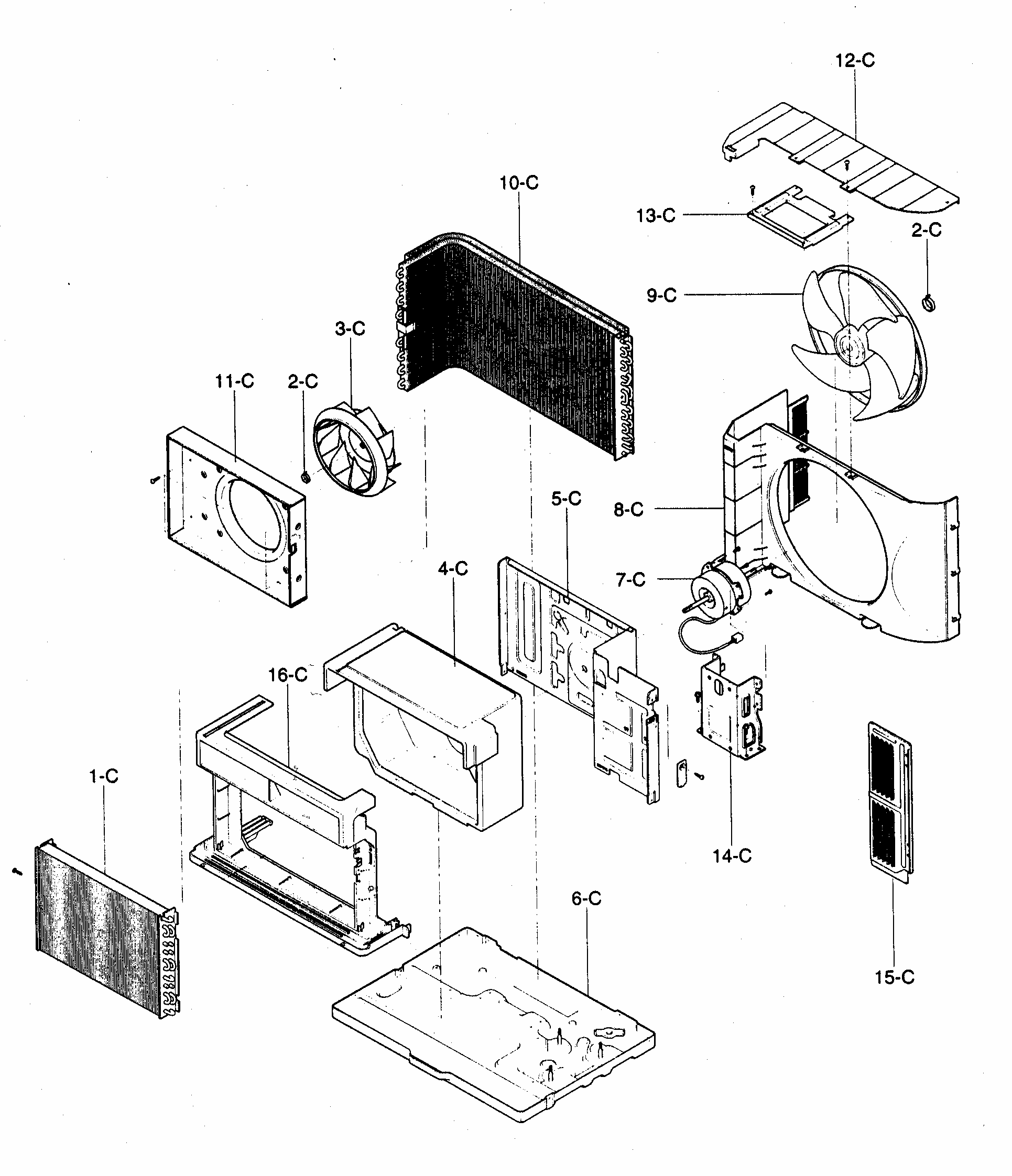 Air Handling/cycle Parts Diagram and Parts List for 58073103200  Kenmore Air Conditioner