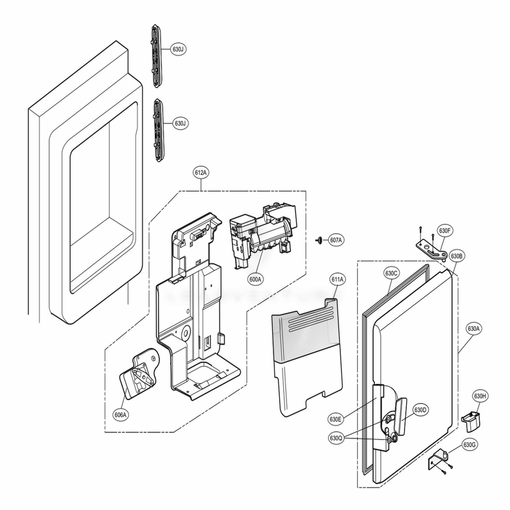 Ice Maker And Ice Bin Parts Diagram and Parts List for 72036 ATICSE0 LG Refrigerator