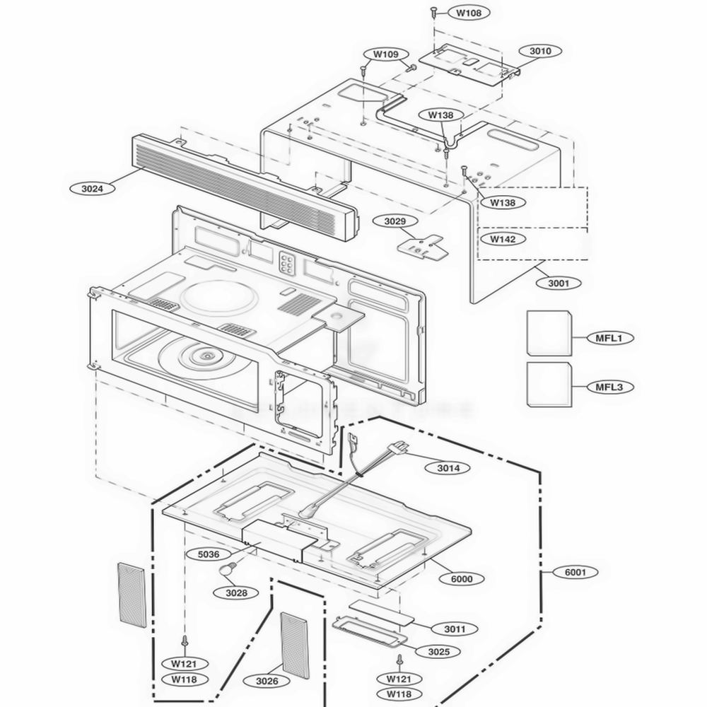 Oven Cavity Parts Diagram and Parts List for MV1526B CBKESEG LG Wall Oven