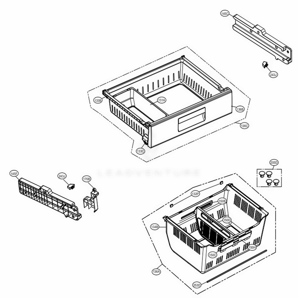 Freezer Parts Diagram and Parts List for LFXS29626B AWBCNA1 LG Refrigerator