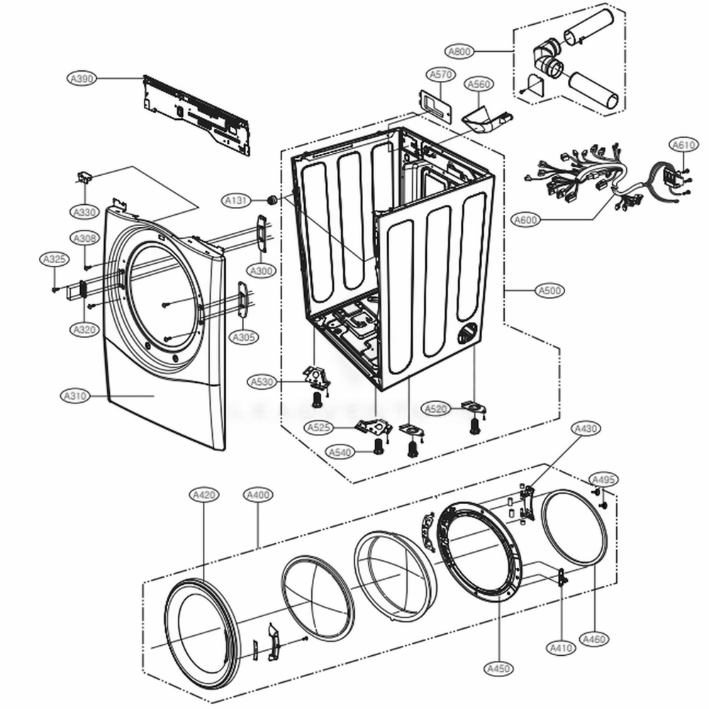 Cabinet And Door Assembly: Electric Type Diagram and Parts List for 81182 ABWESEU LG Washer Dryer Combo