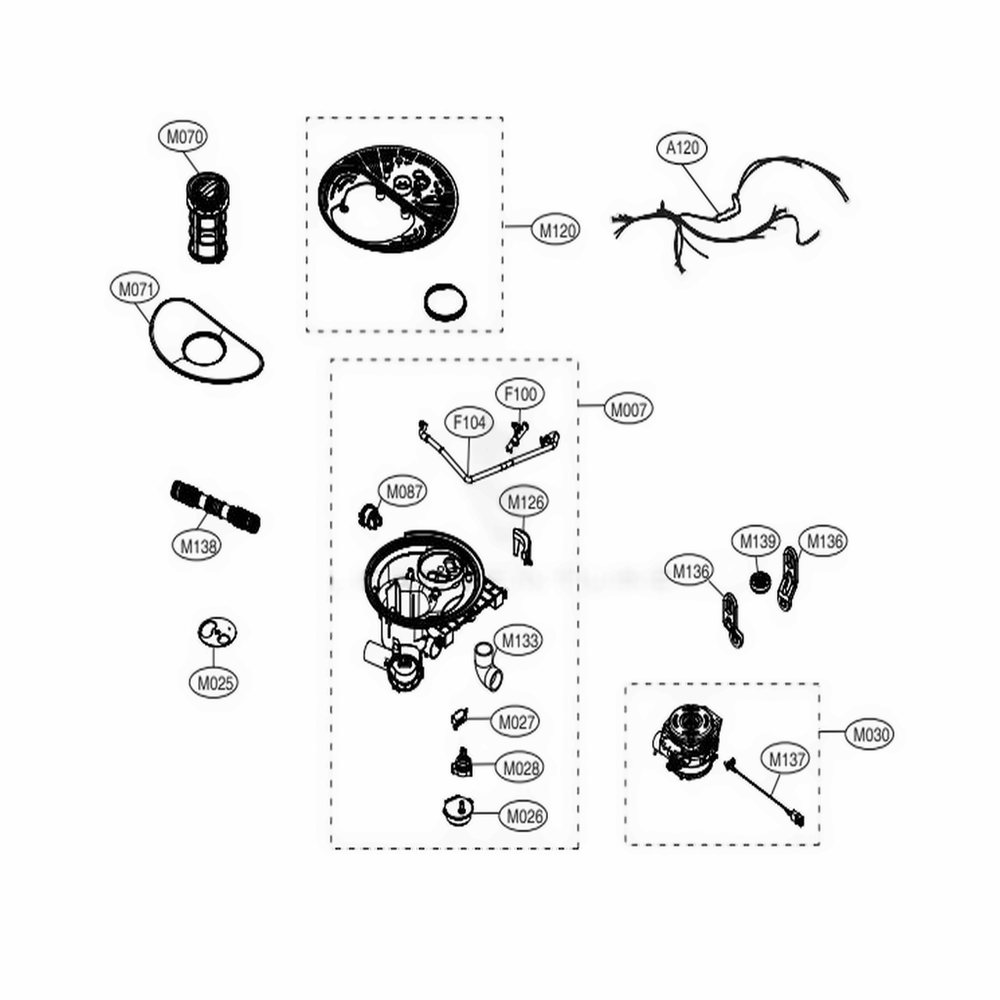 Sump Assembly Diagram and Parts List for 14357 ABDESEU LG Dishwasher