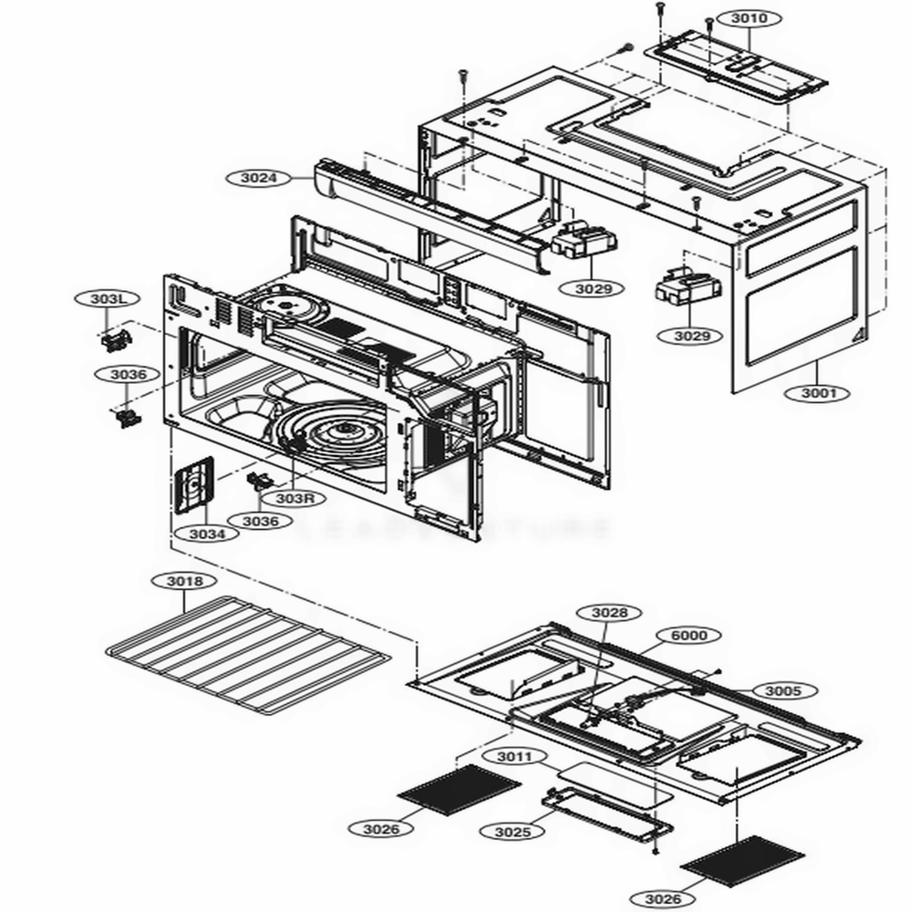 Oven Cavity Parts Diagram and Parts List for LMVM2033ST CSBELGA LG Microwave