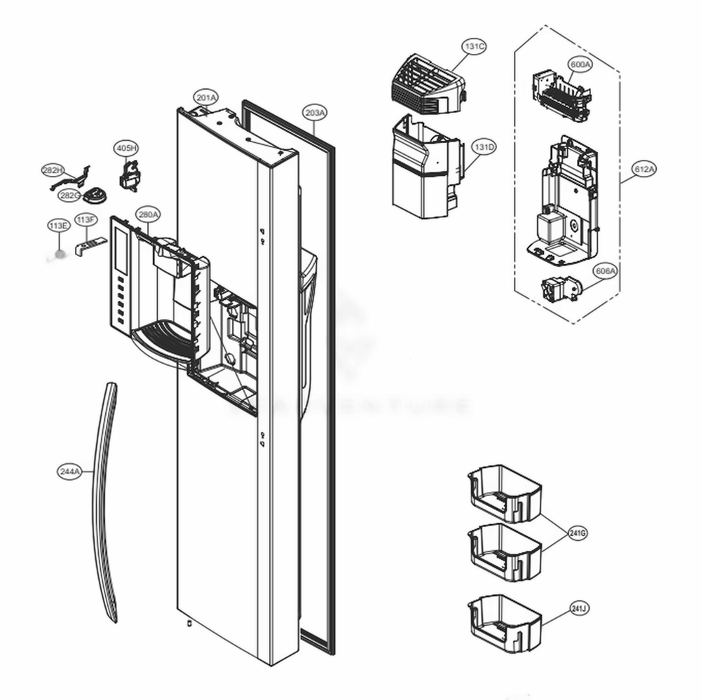 Freezer Door Diagram and Parts List for LSXC22486D ASBCNA3 LG Refrigerator