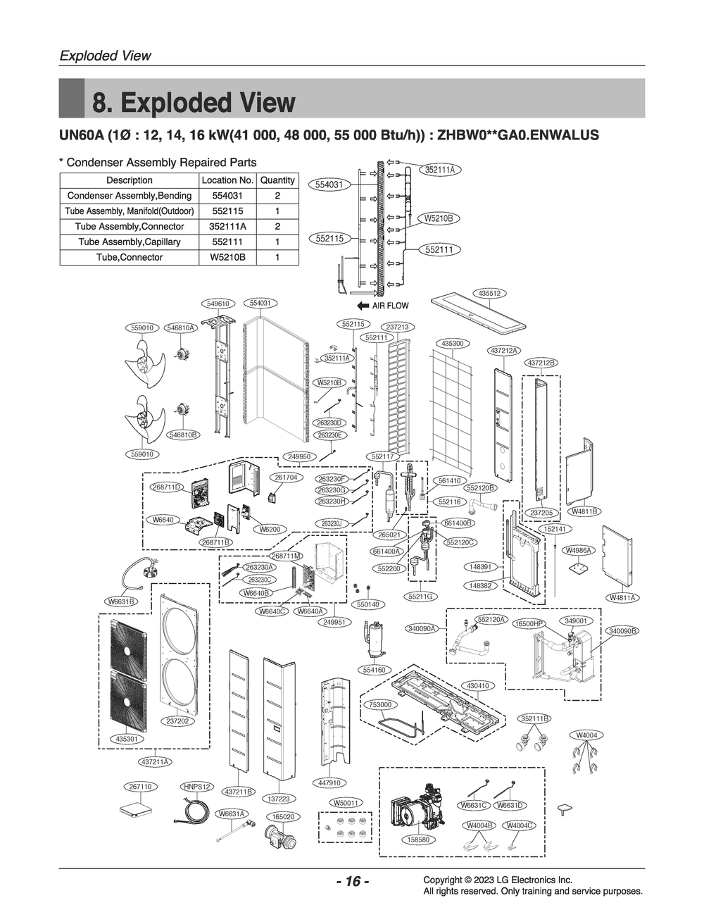 Diagram 1 Diagram and Parts List for ZHBW041GA0 EWGBEUS LG Air Conditioner
