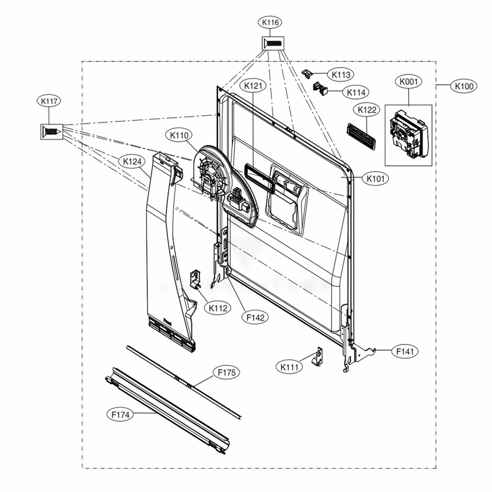 Door Liner Assembly Diagram and Parts List for LDF5678BD ABDEEUS LG Dishwasher