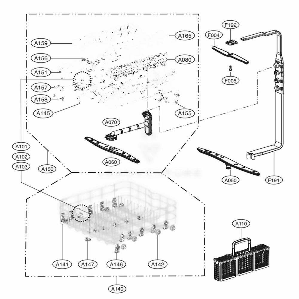 Rack Assembly Diagram and Parts List for LDF7774BB ABPEEUS LG Dishwasher
