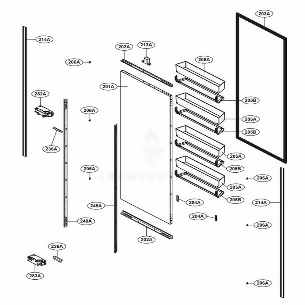 Door Part Diagram and Parts List for SKSCR3001P ASWCNA0 LG Range