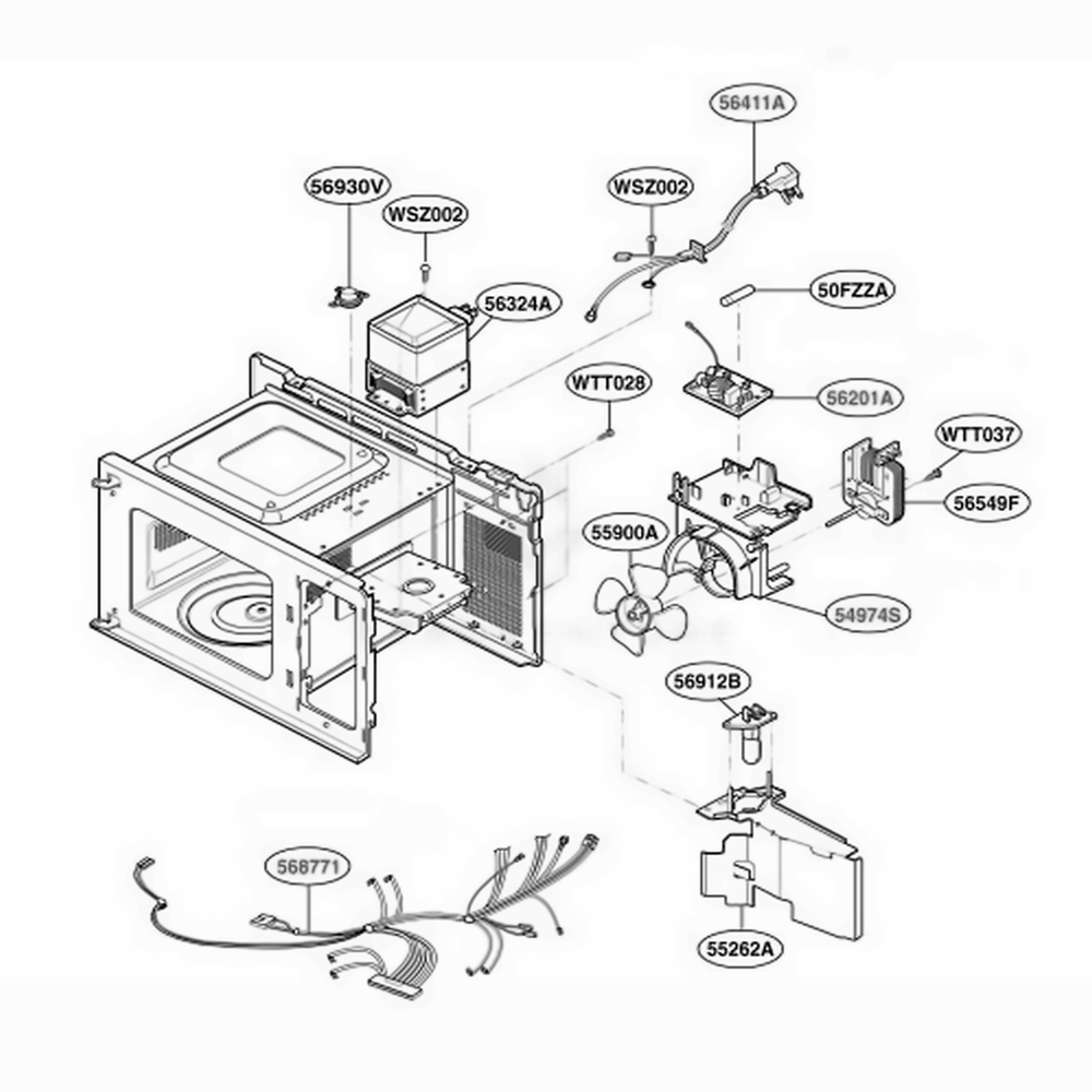 Interior Parts 2 Diagram and Parts List for MA795B CB2EGSE LG Microwave
