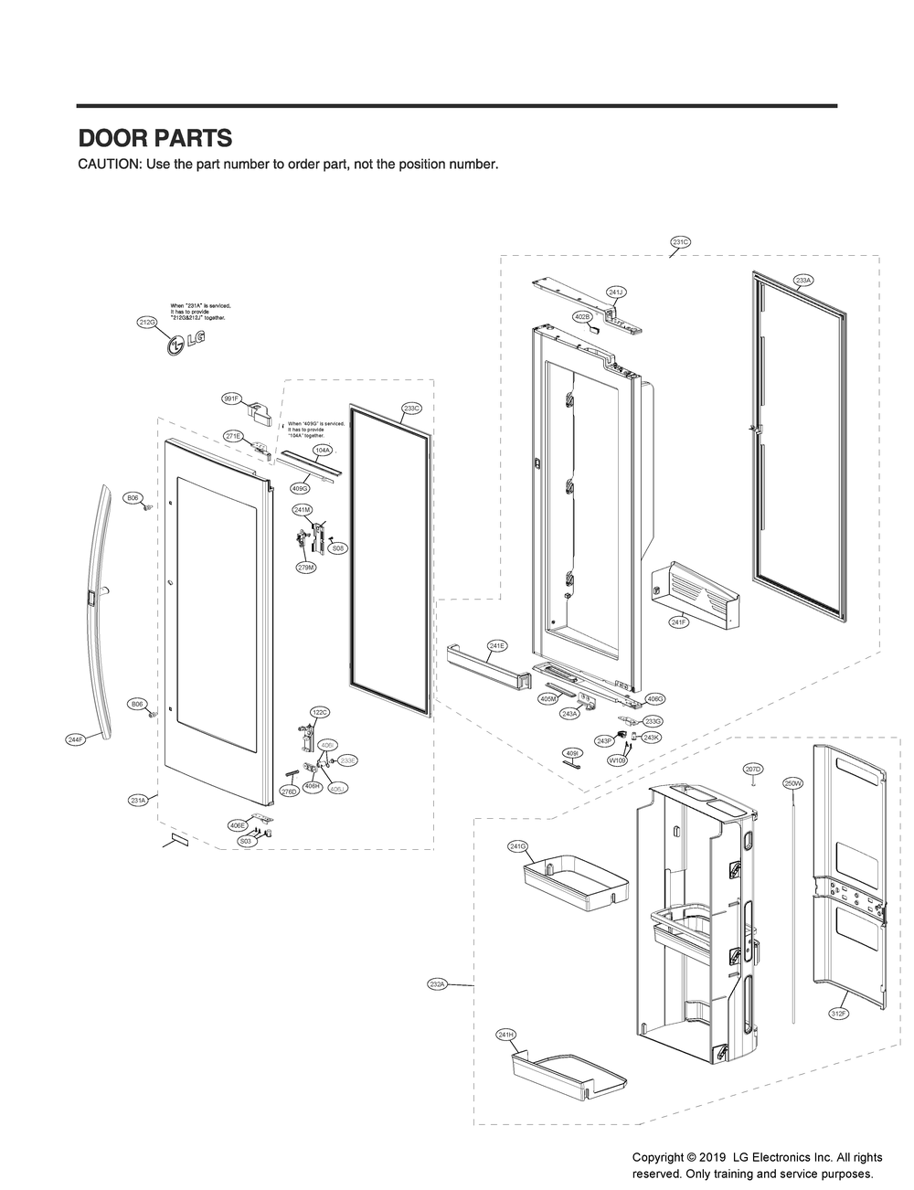Door Parts 2 Diagram and Parts List for GR-X248MKYM ASBCNA2 LG Refrigerator