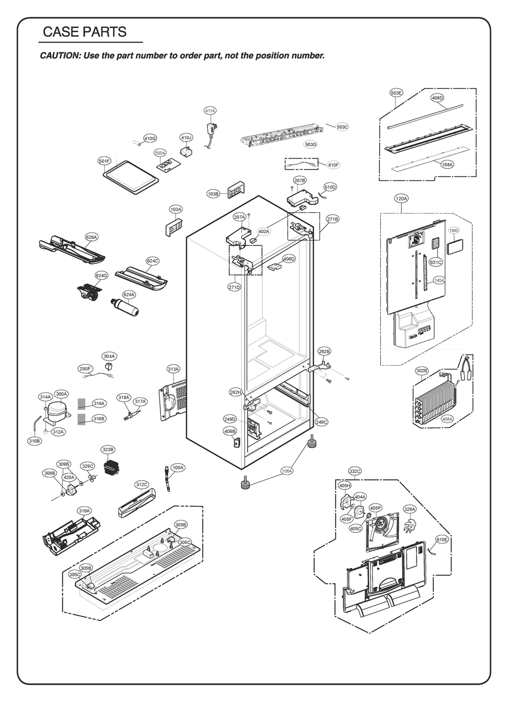 Case Parts Diagram and Parts List for GR-B288NQUM ASWCSE2 LG Refrigerator
