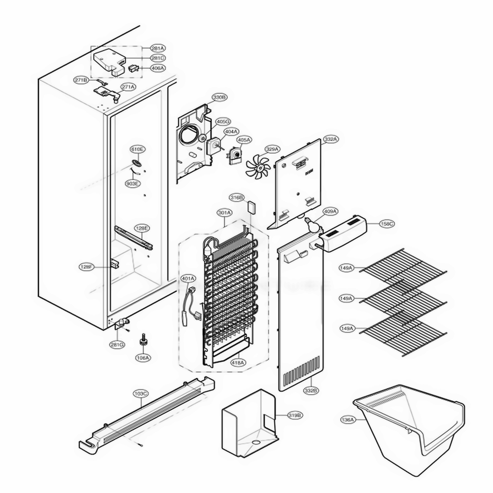 Freezer Compartment Diagram and Parts List for LSC27921TT ATICLGA LG Refrigerator