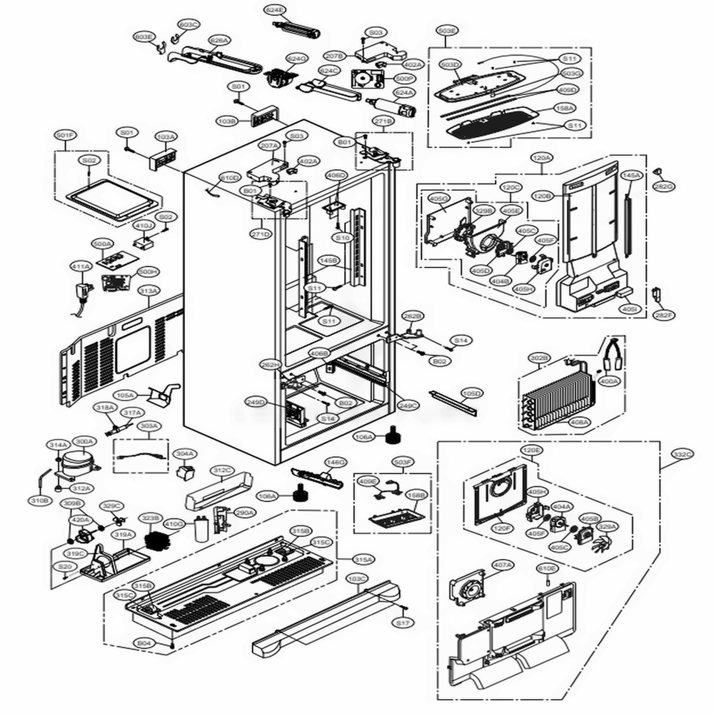 Case Parts Diagram and Parts List for 71069 AWBCSE2 LG Refrigerator