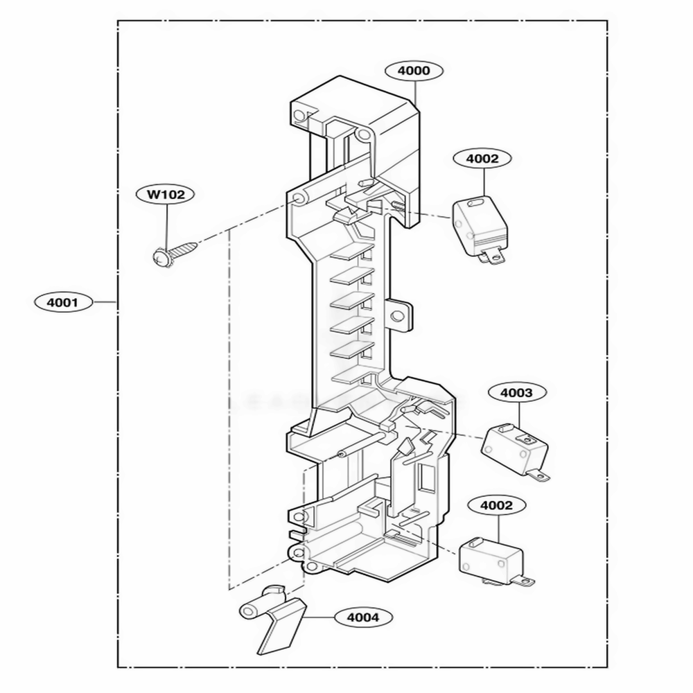 Latch Board Parts Diagram and Parts List for 64684 AB6ESEA LG Range