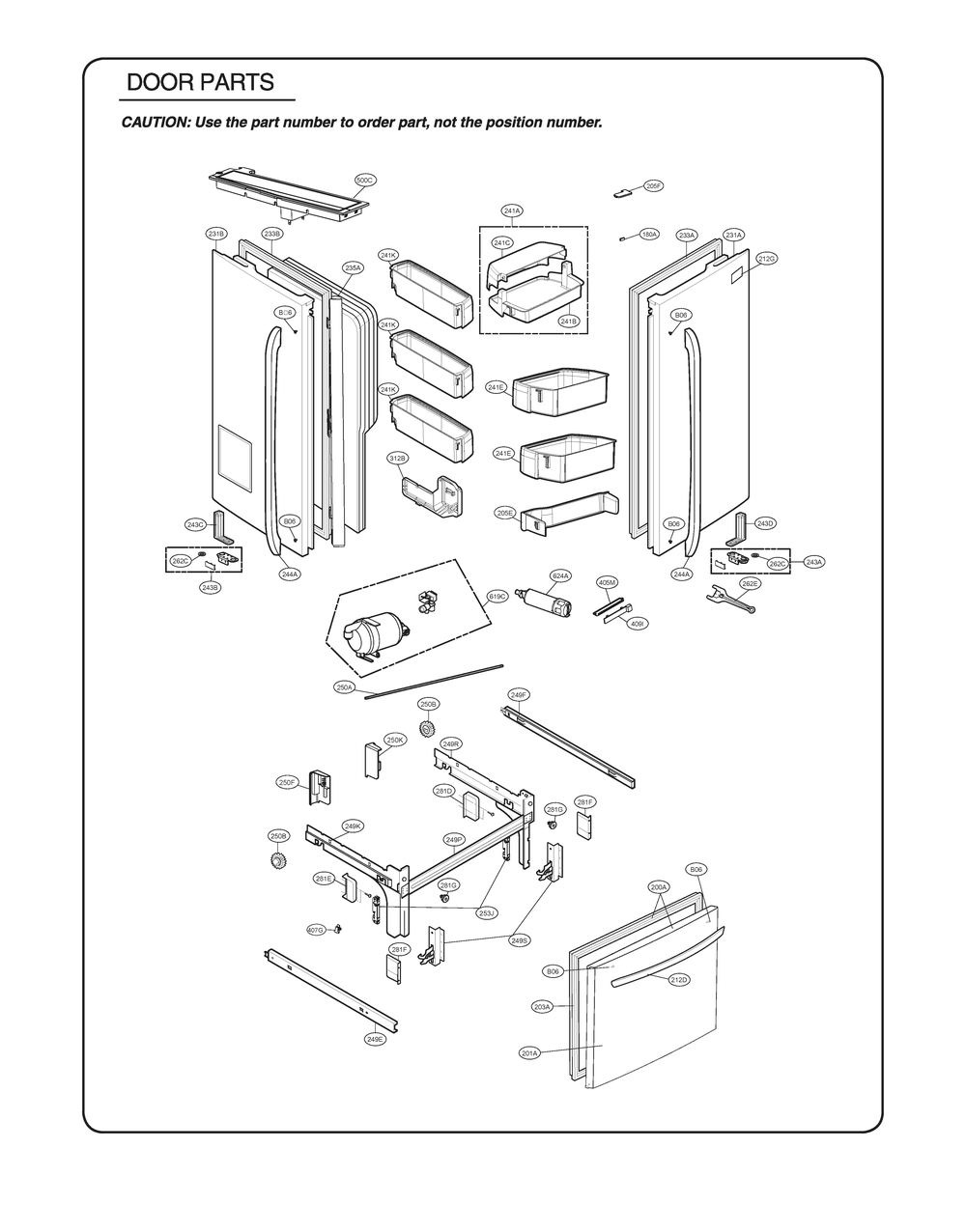 Door Parts Diagram and Parts List for GR-L338HQTM ASWCSE1 LG Refrigerator