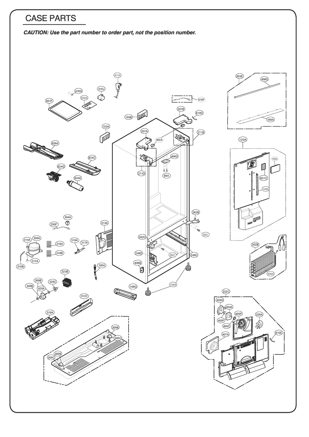 Case Parts Diagram and Parts List for GR-J288NSJM ASTCSE2 LG Refrigerator