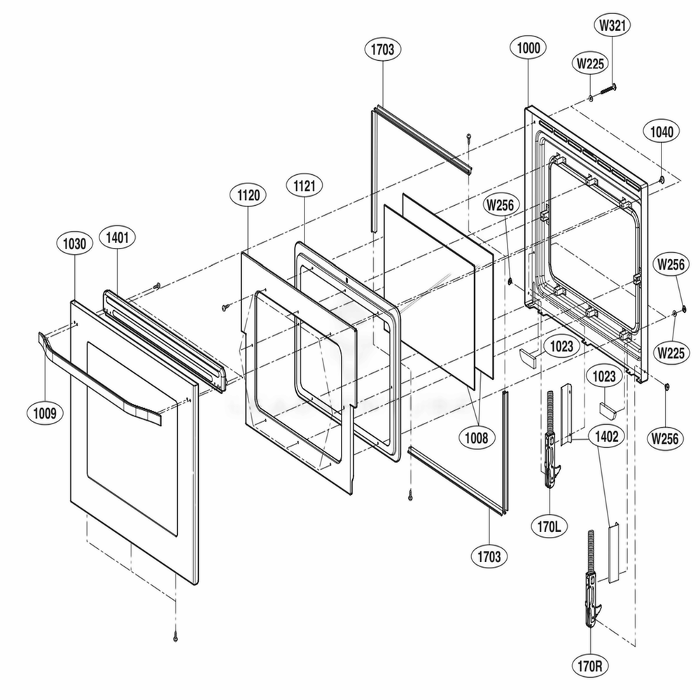 Lower Door Parts Diagram and Parts List for LSWC307ST ASTLSTD LG Range