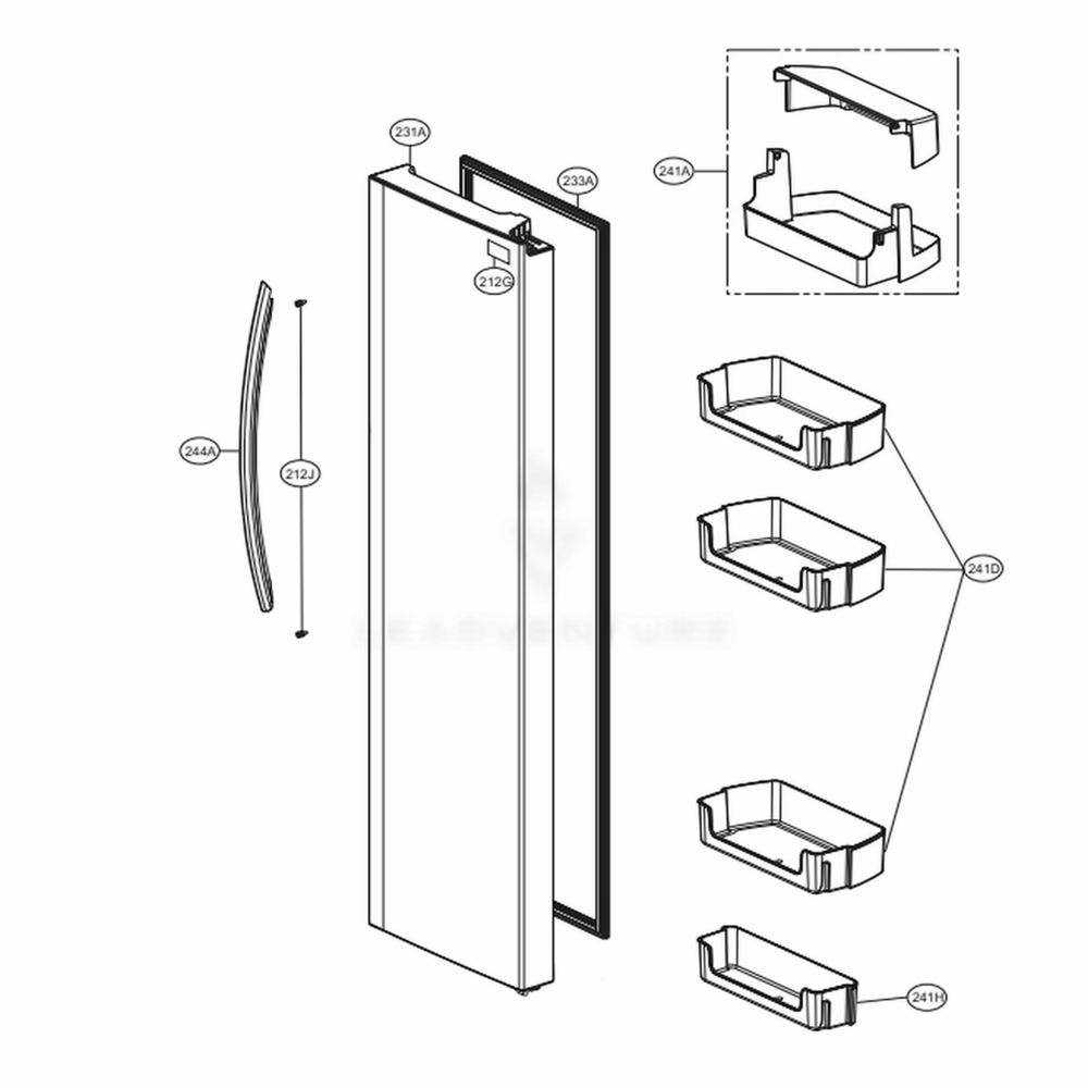 Refrigerator Door Diagram and Parts List for 51733 ASTCSE3 LG Refrigerator