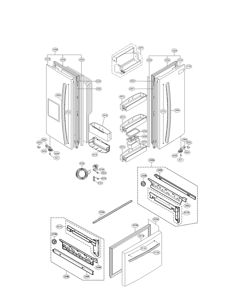 Door Parts Diagram and Parts List for LFX23961ST 02 LG Refrigerator
