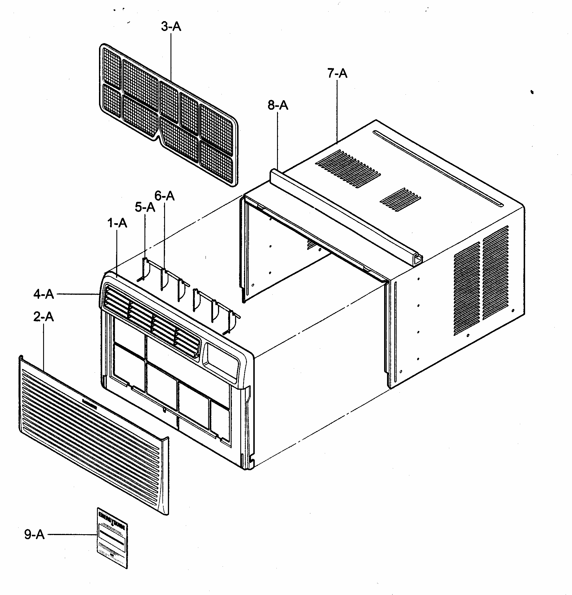 Cabinet/front Grille Assy Diagram and Parts List for 58074082400  Kenmore Air Conditioner