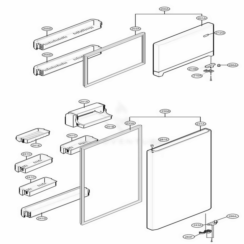 Door Parts Diagram and Parts List for 69372 ASWCSER LG Refrigerator