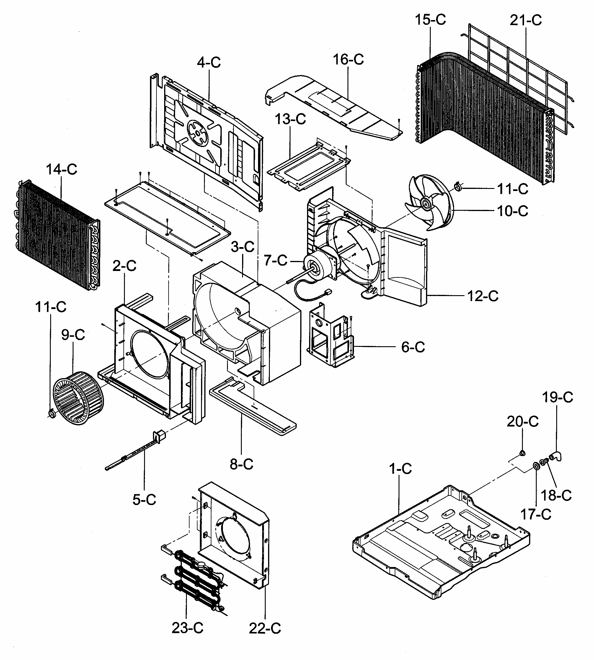 Air Handling/cycle Parts Diagram and Parts List for 58072187200  Kenmore Air Conditioner