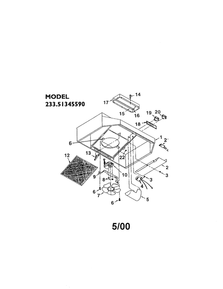 Range Hood Diagram and Parts List for 23353245590  Kenmore Range Hood