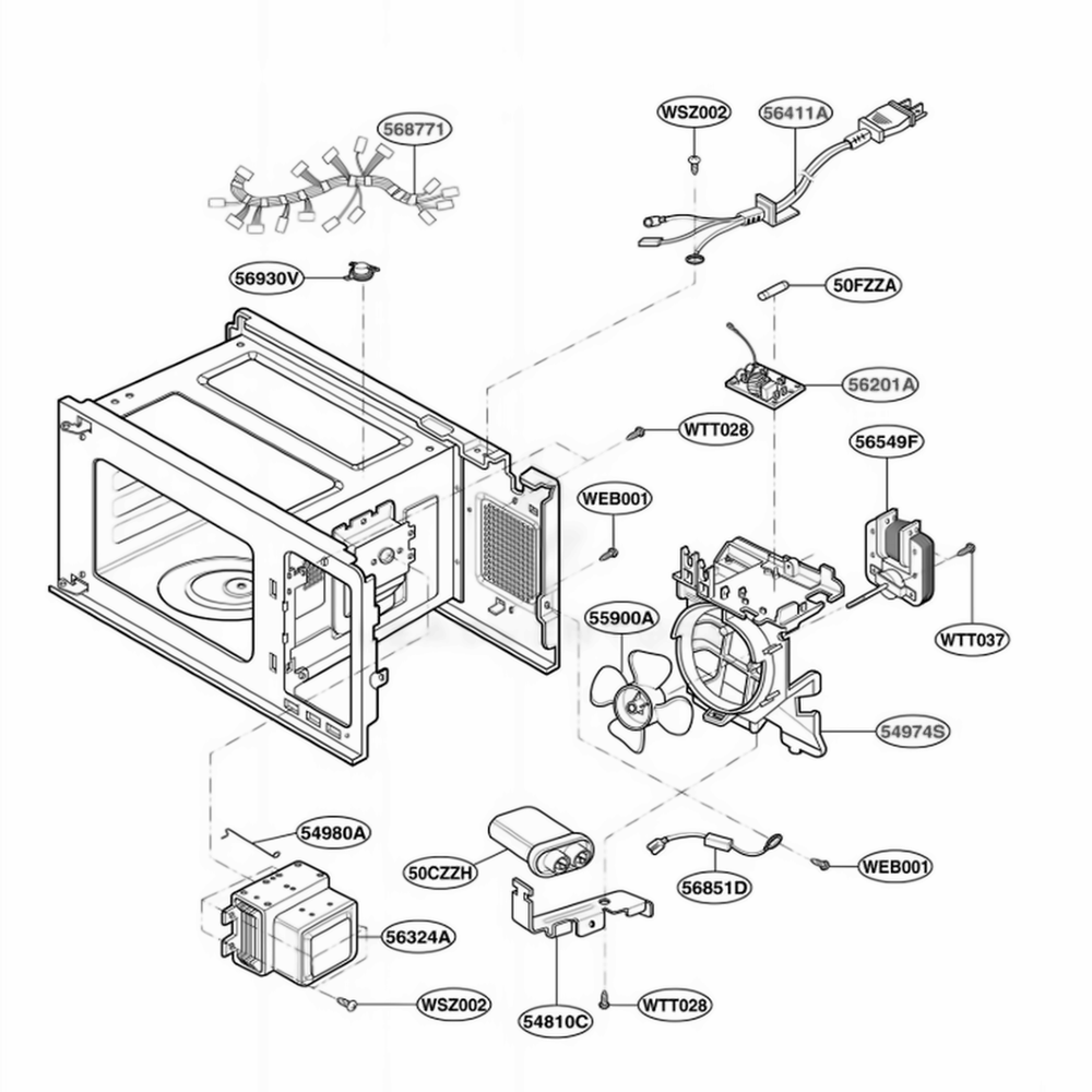 Interior Parts 2 Diagram and Parts List for MAB845SV CSLEBBY LG Microwave