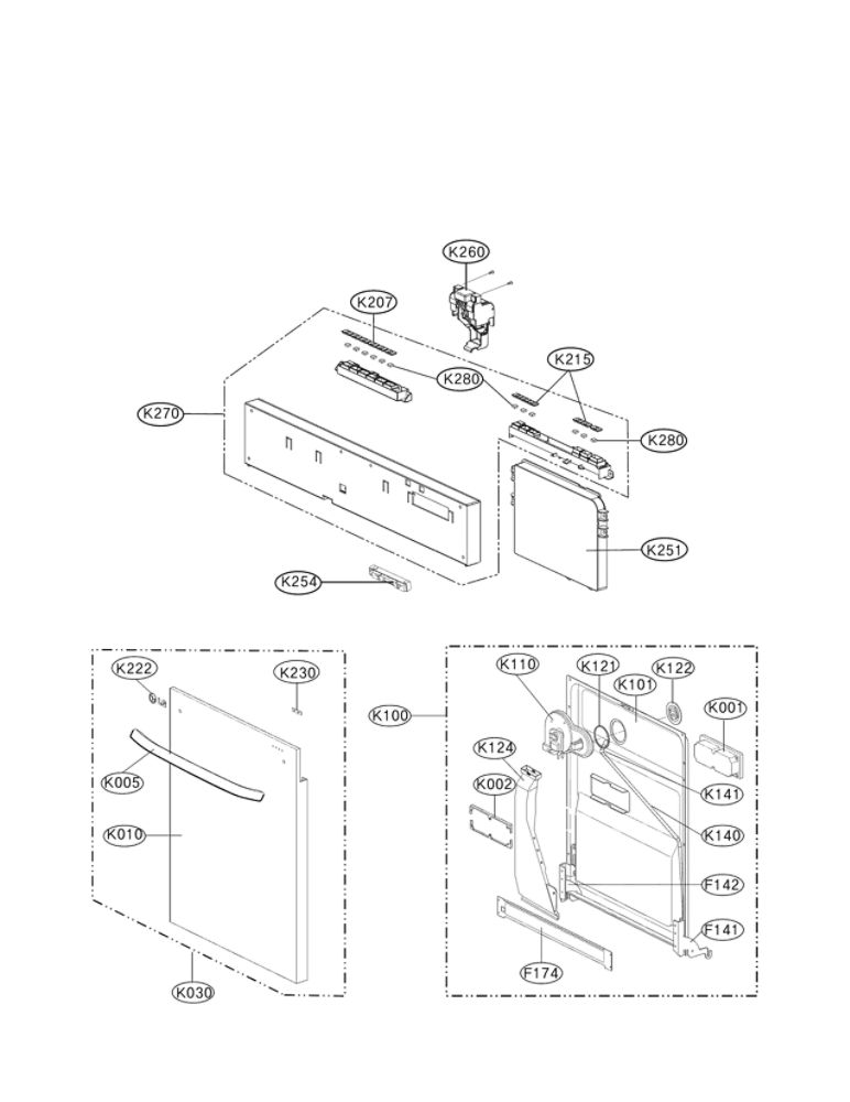 Door Panel Parts Diagram and Parts List for LDF7774BD 00 LG Dishwasher