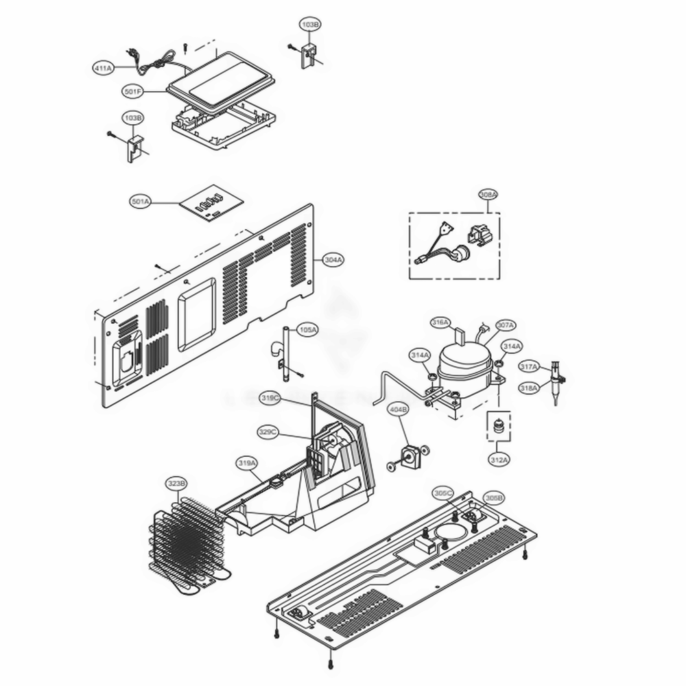 Machine Compartment Diagram and Parts List for LSXS26326S ASTCNA9 LG Refrigerator