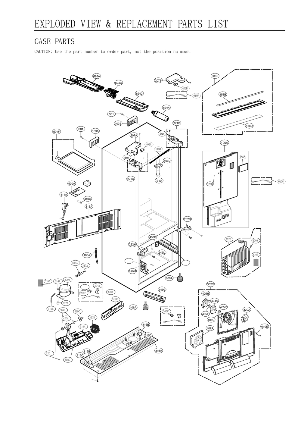 Case Parts Diagram and Parts List for GC-L28ANSXM ASTCNA0 LG Refrigerator