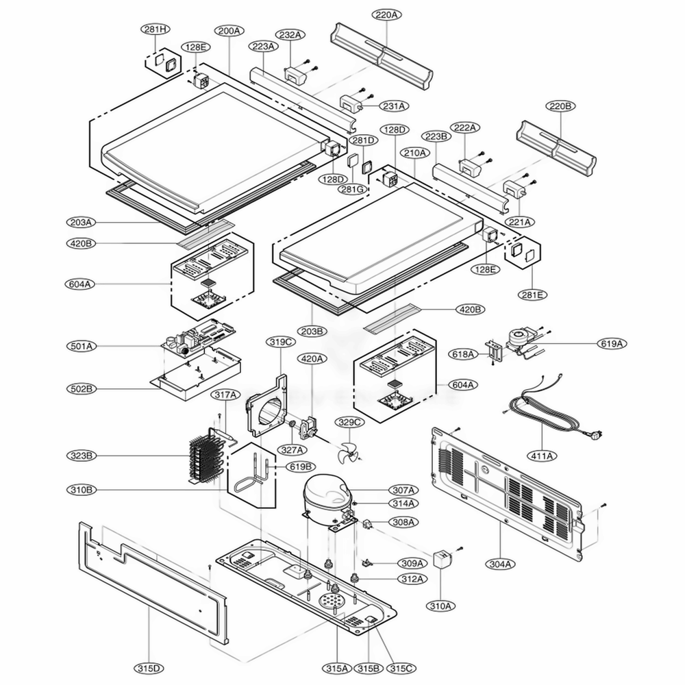 Main 1 Diagram and Parts List for GRK20SVZ ALSCSJA LG Refrigerator