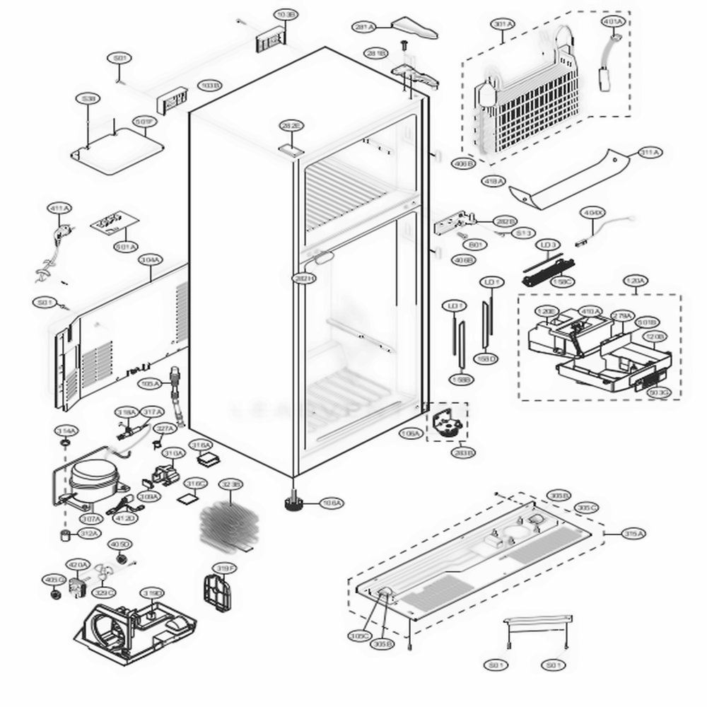 Case Parts Diagram and Parts List for 78033 ASTCSE6 LG Refrigerator