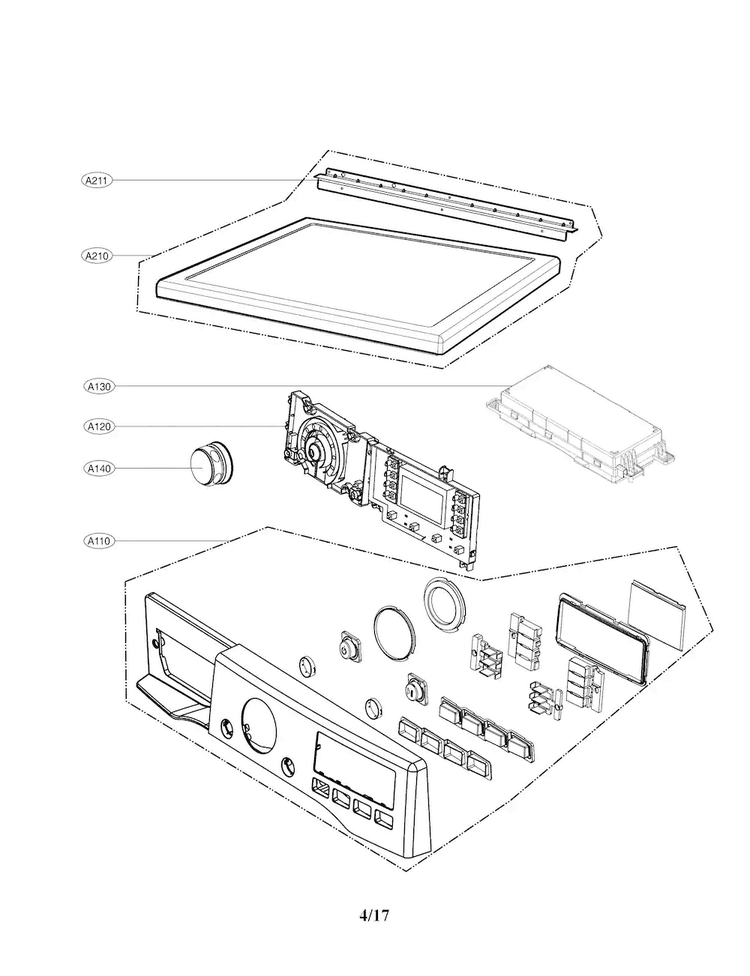 Control Panel Parts Diagram and Parts List for DLEX3570V  LG Dryer