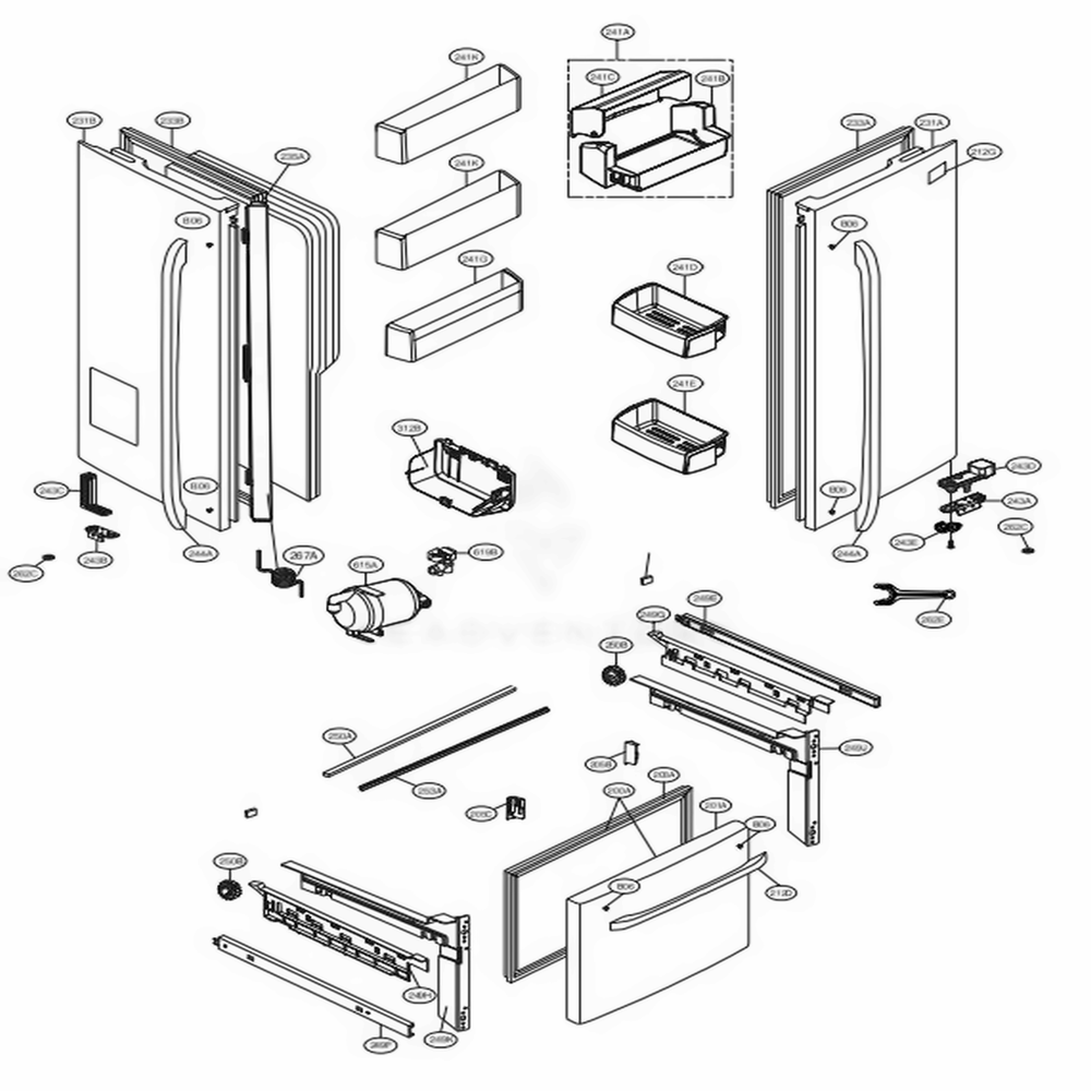 Door Parts Diagram and Parts List for LFX25974SW ASWCNA4 LG Refrigerator