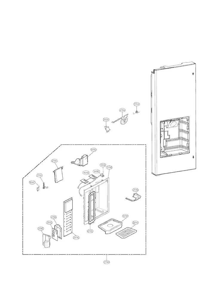 Dispenser Parts Diagram and Parts List for LFX25971SB 01 LG Refrigerator