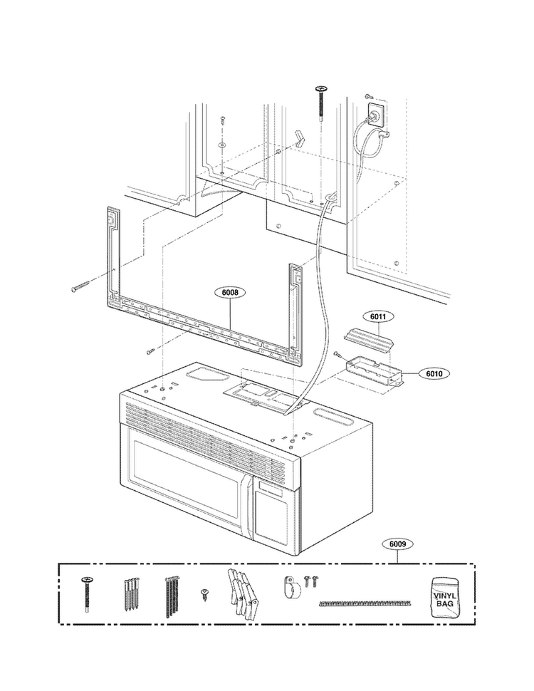 Installation Parts Diagram and Parts List for MV1604ST01  LG Microwave