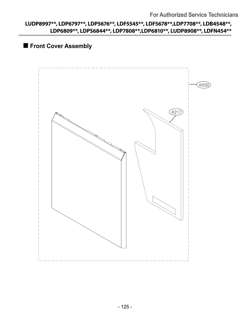 Front Cover Assembly Diagram and Parts List for DUAG27HN ASTESNA LG Dishwasher