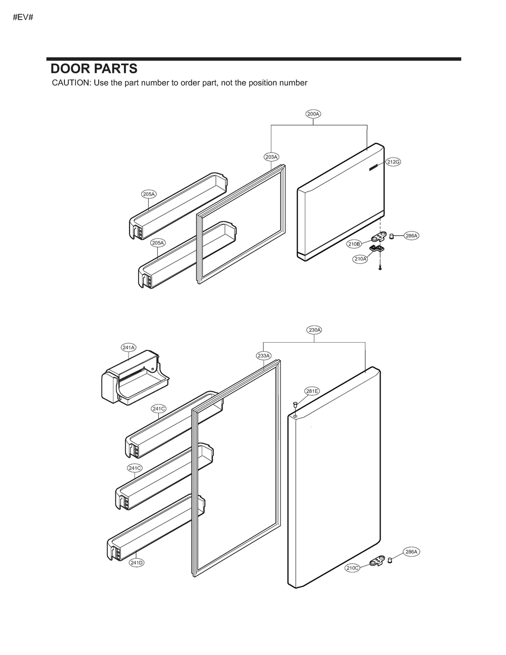 Door Parts Diagram and Parts List for GM-U552SQDM ASWCNA1 LG Refrigerator