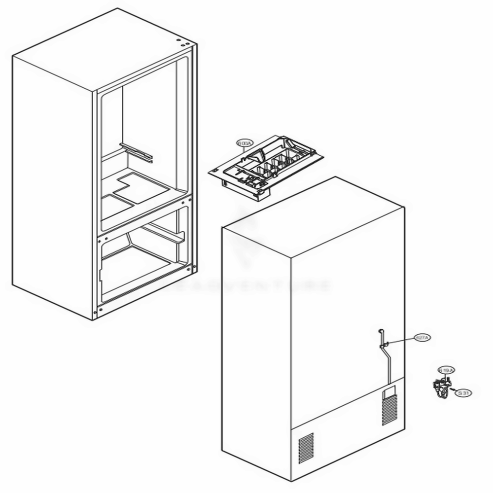Icemaker Parts Diagram and Parts List for 72309 AWBCSE0 LG Refrigerator