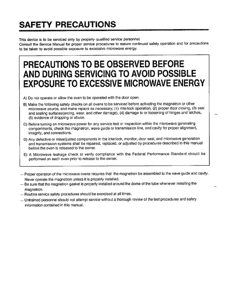 Safety Precautions Diagram and Parts List for MA-870MW  LG Microwave