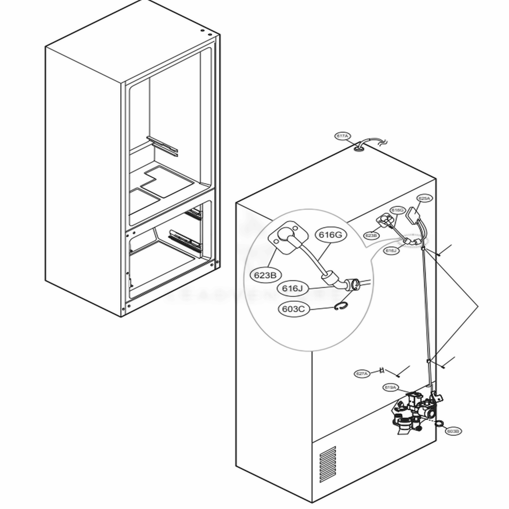 Valve And Water Tube Parts Diagram and Parts List for LSFXC2496S ASTCNA0 LG Refrigerator